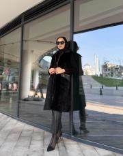 deri cep detay angora yelek siyah