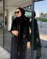 deri cep detay angora yelek siyah 4