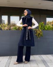 deri cep detay angora yelek lacivert 3