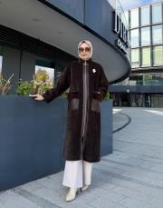 deri geçişli angora kaban kahve