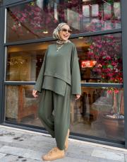 luvina asimetrik şalvar takım haki 2