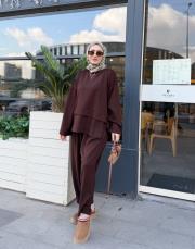 luvina asimetrik şalvar takım kahve 3