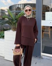 luvina asimetrik şalvar takım kahve 4