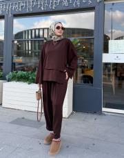 luvina asimetrik şalvar takım kahve 5