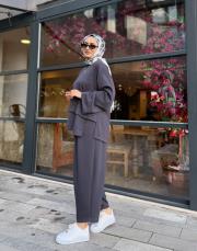 luvina asimetrik şalvar takım antrasit 3