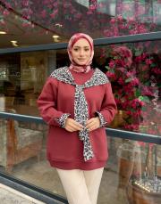 yaka fularlı şardonlu sweat bordo 2
