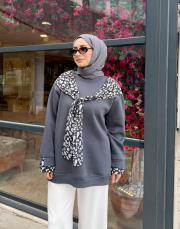 yaka fularlı şardonlu sweat füme 2