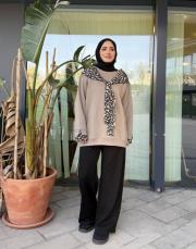 yaka fularlı şardonlu sweat haki 3