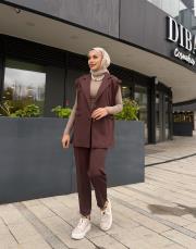 punel kuşaklı yelek kahve