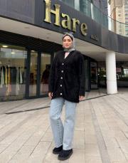 taş düğmeli peluş hırka siyah 2