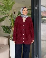 taş düğmeli peluş hırka bordo 2