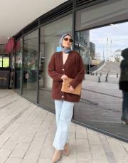 taş düğmeli peluş hırka kahve 3