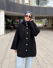 kapüşonlu çıtçıtlı hırka siyah