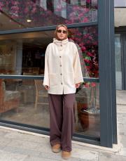 kapüşonlu çıtçıtlı hırka ekru 2