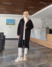 üç iplik kanguru cep kapüşonlu kap siyah 2