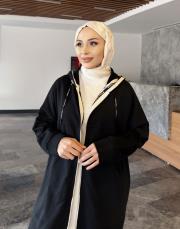 üç iplik kanguru cep kapüşonlu kap siyah 3