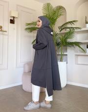 üç iplik kanguru cep kapüşonlu kap antrasit