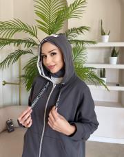 üç iplik kanguru cep kapüşonlu kap antrasit 5