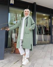 üç iplik kanguru cep kapüşonlu kap mint