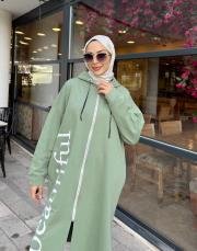 üç iplik baskı detay kapüşonlu kap mint 4