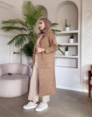 kapüşonlu triko hırka vizon