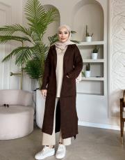 kapüşonlu triko hırka kahve