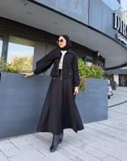 kapitone ceket etekli takım siyah