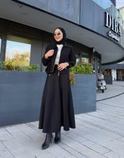 kapitone ceket etekli takım siyah 2