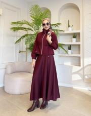 kapitone ceket etekli takım bordo