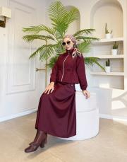 kapitone ceket etekli takım bordo 2