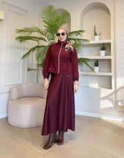 kapitone ceket etekli takım bordo 3