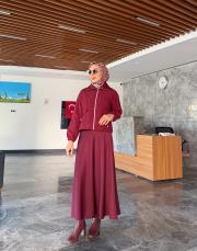 kapitone ceket etekli takım bordo 4