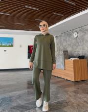 yakası fermuarlı fitilli oysho takım haki