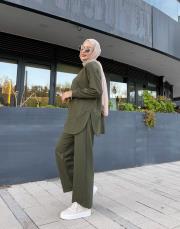 yırtmaç detay bol paça takım haki