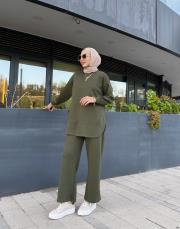 yırtmaç detay bol paça takım haki 2