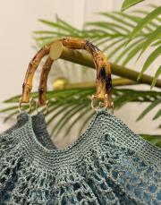 ahşap saplı hasır el örgü çanta yeşil 3