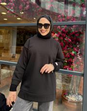 triko detay şardonlu sweat siyah