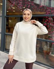 triko detay şardonlu sweat ekru