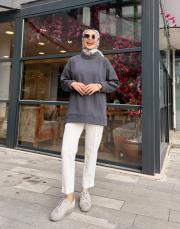 triko detay şardonlu sweat füme 3