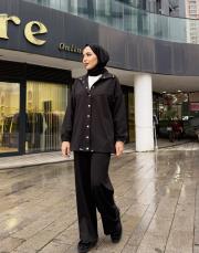 çıtçıt detay bomber ceket siyah 2