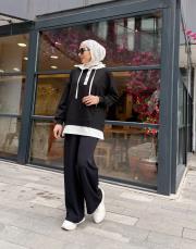 çift renk kapüşonlu sweatshırt siyah 2