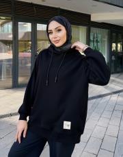 etiket detay kapüşonlu sweat siyah