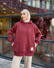 etiket detay kapüşonlu sweat bordo 2