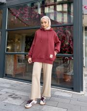 etiket detay kapüşonlu sweat bordo 5