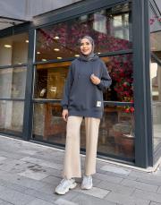 etiket detay kapüşonlu sweat füme 3