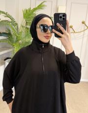 şerit detay basic elbise siyah 4