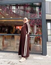 şerit detay basic elbise kahve 2