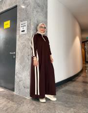 şerit detay basic elbise kahve 3